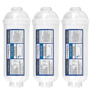 hydronix hx-icf-6q38/3 inline post reverse osmosis, fridge & ice coconut gac water filter 2 x 6, 1000 gal, 3/8 inch qc - 3 pack, white