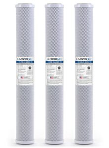 hydronix hx-cb-25-2005/3 universal nsf coconut activated carbon block water filter, 2.5" x 20"-5 micron, 1 count (pack of 3), white