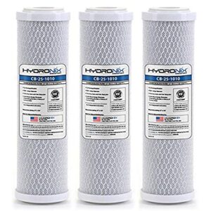 hydronix hx-cb-25-1010/3 reverse osmosis & drinking nsf coconut carbon block water filter 2.5 x 10, 10 micron-3 pack, 3 count (pack of 1), white