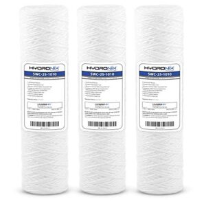 hydronix hx-swc-25-1010/3 universal whole house string wound sediment water filter cartridge 2.5" x 10"-10 micron-3 pack, white