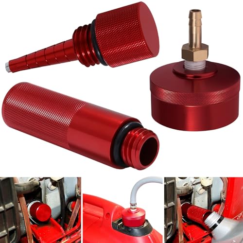 Extended Run Gas Cap with Brass Hose Fitting, Mess Free Oil Change Funnel, Magnetic Oil Dipstick Upgrade Red Aluminum for Honda EU3000i EU2000i EU1000i Generator