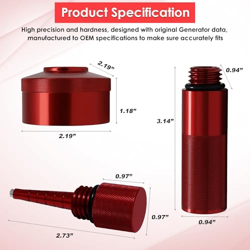 Extended Run Gas Cap with Brass Hose Fitting, Mess Free Oil Change Funnel, Magnetic Oil Dipstick Upgrade Red Aluminum for Honda EU3000i EU2000i EU1000i Generator