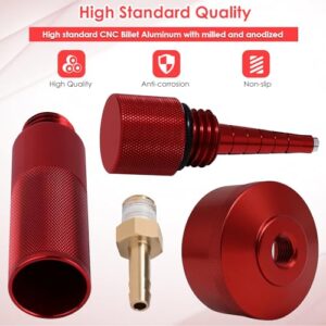 Extended Run Gas Cap with Brass Hose Fitting, Mess Free Oil Change Funnel, Magnetic Oil Dipstick Upgrade Red Aluminum for Honda EU3000i EU2000i EU1000i Generator