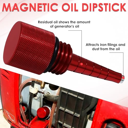 Extended Run Gas Cap with Brass Hose Fitting, Mess Free Oil Change Funnel, Magnetic Oil Dipstick Upgrade Red Aluminum for Honda EU3000i EU2000i EU1000i Generator