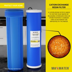(1 Pack) Calcium, Magnesium TDS Hardness Reduction Water Softening 20" x 4.5" Cation Resin Filter Compatible with 20" BB Whole House Water Filter Systems