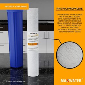 Max Water Slim Blue 5 Micron 20 inch x 2.5 inch Whole House Melt-Blown Polypropylene Sediment Water Filter Replacement Cartridge (Pack of 25)