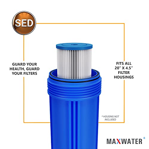 Max Water 20 x 4.5 inch Whole House Pleated Sediment Water Filter - 10 Micron - Compatible with 20" BB Whole House Water Filtration Systems