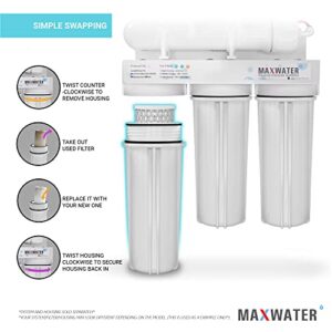 Max Water CTO 5 Micron, 10" x 2.5" Replacement Filter Cartridge, Coconut Shell Carbon Block for Whole House Water Filtration System and Standard RO (Reverse Osmosis) Filters - Pack of 25