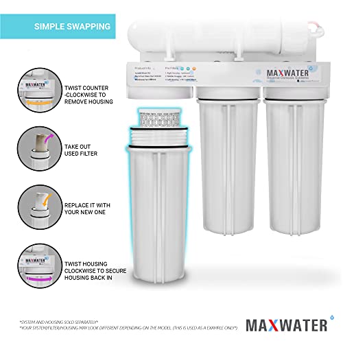 Max Water CTO 5 Micron, 10" x 2.5" Replacement Filter Cartridge, Coconut Shell Carbon Block for Whole House Water Filtration System and Standard RO (Reverse Osmosis) Filters - Pack of 25