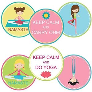 yoga thank you sticker labels by adore by nat - girl teen ladies kids birthday sport party favor labels - set of 30