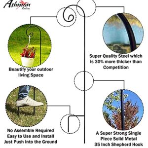 Ashman Shepherd Curled Hook (6 Pack), 35 Inch Tall 1/4 Inch Thick, Made of Premium Metal for Hanging Bird Feeders, Mason Jars, PlantHangers, Flower Basket, Christmas Lights, Lanterns, and Weddings