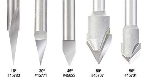 Amana Tool - AMS-159 5-Pc Solid Carbide & Carbide Tipped 18, 30, 45, 60 & 90° V-G