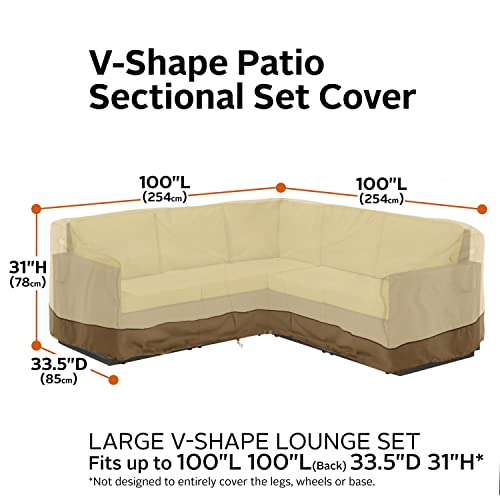 Classic Accessories 55-882-011501-RT Veranda Patio V-Shaped Sectional Sofa Cover, Large, Pebble/Bark/Earth, Patio Furniture Covers