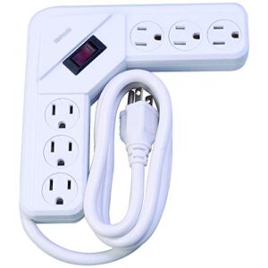 woods 41378 l l-shaped power strip with 6 outlets overload safety feature, 4 foot cord, white