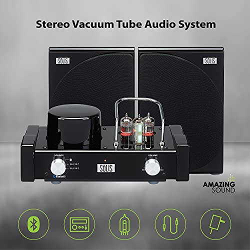 SOLIS SO-8000 Stereo Bluetooth Audiophile Vacuum Tube Audio System Amplifier with VU Meter and Aux-in