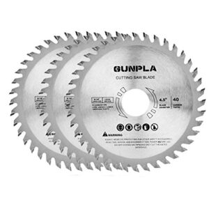 gunpla 3 pieces 4-1/2-inch 40 tooth alloy steel tct general purpose hard & soft wood cutting saw blade with 7/8-inch arbor(reduce ring 5/8 inch)