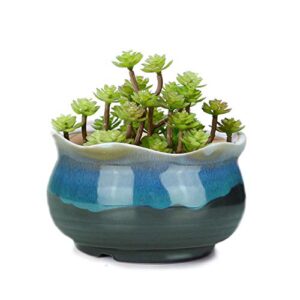 vanenjoy 5" large ceramic succulent pot, multicolor colorful flowing glazed, indoor home décor cactus flower bonsai pot planter container, candle holder ring bowl (blue a)