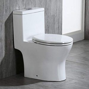 woodbridgee modern elongated one piece toilet dual flush 1.0/1.6 gpf,with soft closing seat,1000 gram map flushing score,white,t-0032