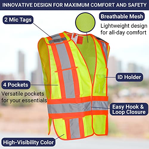 High Visibility Safety Vest – ANSI Class 2 Breakaway Vest with 5 Pockets, Yellow with Adjustable Hook and Loop Closure, Hi Vis Breathable Mesh, Heavy Duty Work Wear for Men or Women, 3 Pack (XL/XXL