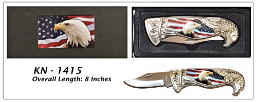 USA Flag & American Bald Eagle Head Shaped Folding Pocket Knife w/Gift Box Case(Sold by a Veteran)