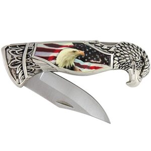 usa flag & american bald eagle head shaped folding pocket knife w/gift box case(sold by a veteran)