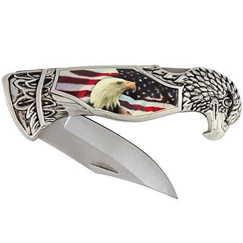 USA Flag & American Bald Eagle Head Shaped Folding Pocket Knife w/Gift Box Case(Sold by a Veteran)