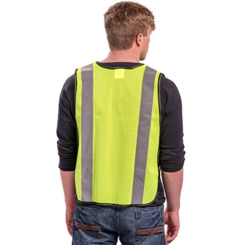 Safety Vest with High Visibility - 2 Inch Reflective Strips, Bright Neon Yellow, Breathable Polyester Mesh Fabric, ANSI ISEA Class Unrated, Hi Viz All Day and Night (10 Pack - Small-Large)