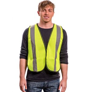 Safety Vest with High Visibility - 2 Inch Reflective Strips, Bright Neon Yellow, Breathable Polyester Mesh Fabric, ANSI ISEA Class Unrated, Hi Viz All Day and Night (10 Pack - Small-Large)