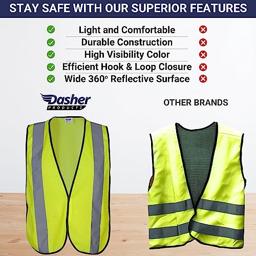 Safety Vest with High Visibility - 2 Inch Reflective Strips, Bright Neon Yellow, Breathable Polyester Mesh Fabric, ANSI ISEA Class Unrated, Hi Viz All Day and Night (10 Pack - Small-Large)