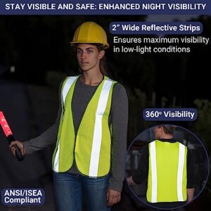 Safety Vest with High Visibility - 2 Inch Reflective Strips, Bright Neon Yellow, Breathable Polyester Mesh Fabric, ANSI ISEA Class Unrated, Hi Viz All Day and Night (10 Pack - Small-Large)