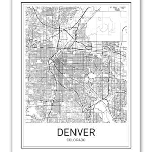 Denver Map Print Denver Map Art Colorado Print City Maps Map Print Map Art Print Black and White Map Wall Art Map Art Modern City Art Scandinavian Poster City Map Poster 8x10