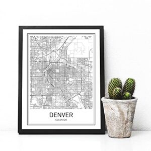 Denver Map Print Denver Map Art Colorado Print City Maps Map Print Map Art Print Black and White Map Wall Art Map Art Modern City Art Scandinavian Poster City Map Poster 8x10