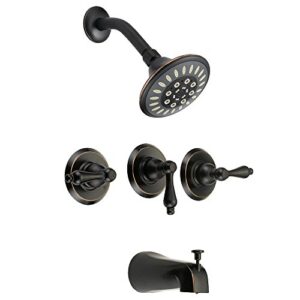 designers impressions 651701 oil rubbed bronze tub shower combo faucet - three handle design and multi-setting shower head - convertible