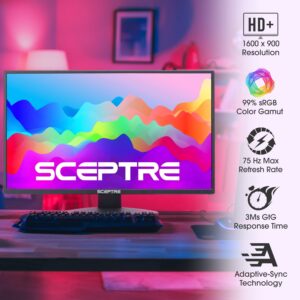 Sceptre 20" 1600 x 900 75Hz LED Monitor 2x HDMI VGA Built-in Speakers, sRGB 99% Machine Black (E209W-16003RT series)