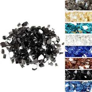 skyflame 10-pound fire glass for fireplace fire pit and landscaping, onyx black reflective, 1/4-inch