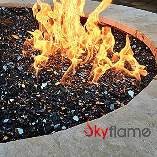 Skyflame 10-Pound Fire Glass for Fireplace Fire Pit and Landscaping, Onyx Black Reflective, 1/4-Inch