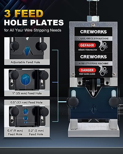 CREWORKS Manual Wire Stripper Machine, 0.06"-1" Wire Stripping Machine, Wire Stripping Tool for 1.5-25 mm Scrap Wire, 5 Channel Cable Stripper for Power Drill, Copper Wire Stripper for Leftover Cable