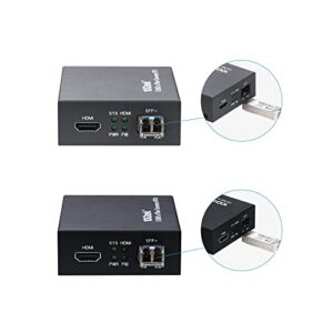 a pair of hdmi to optical fiber extender converter with sfp+ slot, 10km sfp+ lr transceivers included, support hdmi 1.4a, 4kx2k