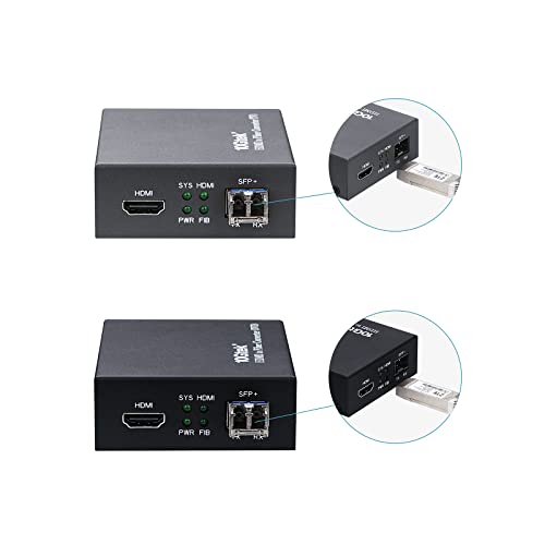 a Pair of HDMI to Optical Fiber Extender Converter with SFP+ Slot, 10km SFP+ LR Transceivers Included, Support HDMI 1.4a, 4Kx2K