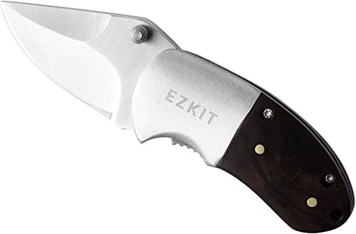 EZKIT Pocket Knife, Small Wood Handle 2in Blade Stainless Steel Everyday Carry Knife