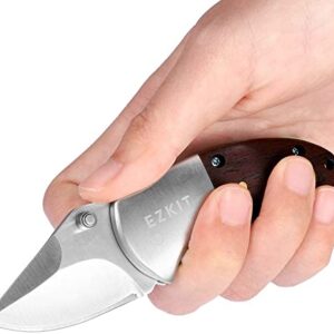 EZKIT Pocket Knife, Small Wood Handle 2in Blade Stainless Steel Everyday Carry Knife