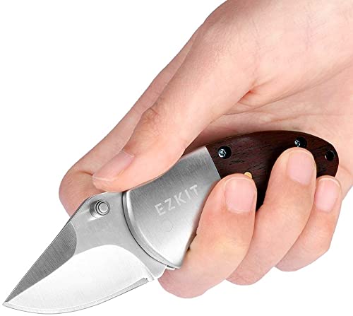 EZKIT Pocket Knife, Small Wood Handle 2in Blade Stainless Steel Everyday Carry Knife