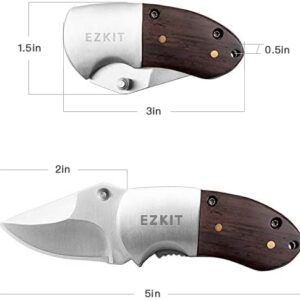EZKIT Pocket Knife, Small Wood Handle 2in Blade Stainless Steel Everyday Carry Knife