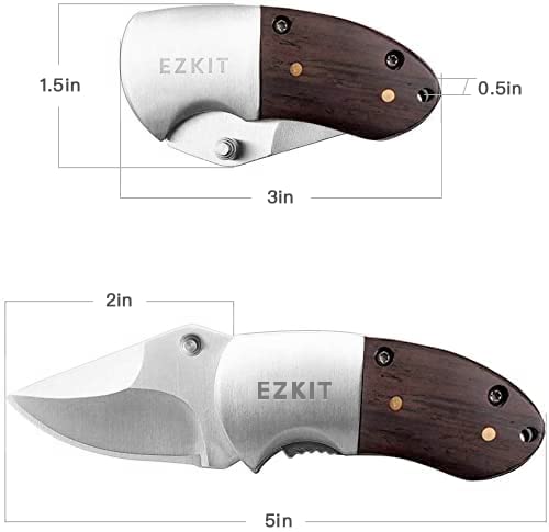 EZKIT Pocket Knife, Small Wood Handle 2in Blade Stainless Steel Everyday Carry Knife