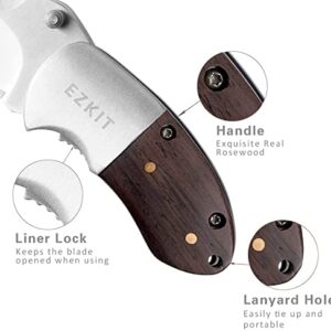 EZKIT Pocket Knife, Small Wood Handle 2in Blade Stainless Steel Everyday Carry Knife