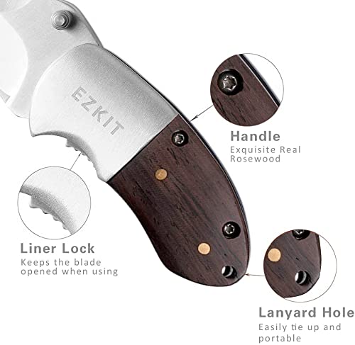 EZKIT Pocket Knife, Small Wood Handle 2in Blade Stainless Steel Everyday Carry Knife