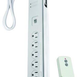 Woods 41715 Energy Saving Surge Protector Power Strip with 80 Range Remote Control Outlets 1080J of Protection 5 Foot Cord, White