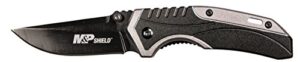 smith & wesson m&p shield 6.7in s.s. assisted opening knife w/2.75in drop point blade and aluminum w/rubber handle for outdoor, tactical, survival and edc