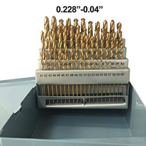 LLDSIMEX 60 Piece 1#-60# Titanium Nitride Coated Numbered Drill Bit Set High Speed Steel (0.228" - 0.040")