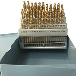 LLDSIMEX 60 Piece 1#-60# Titanium Nitride Coated Numbered Drill Bit Set High Speed Steel (0.228" - 0.040")